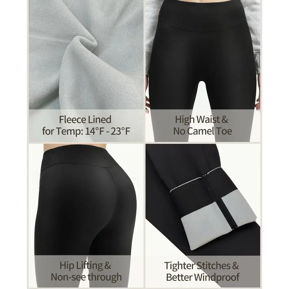 Women’s Warm Leggings Winter Fleece Lined Windproof Full Length Legging Black XL